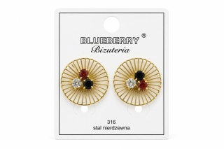 Pozłacane kolczyki Blueberry ze stali chirurgicznej 316L z kolorowymi kamieniami