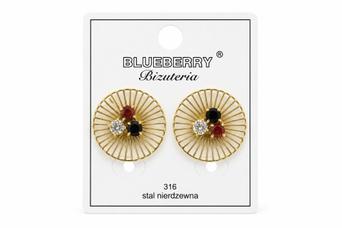 Pozłacane kolczyki Blueberry ze stali chirurgicznej 316L z kolorowymi kamieniami
