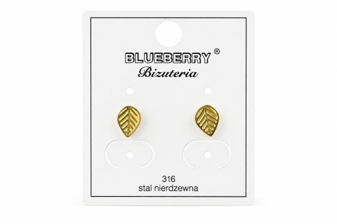 Pozłacane kolczyki Blueberry ze stali chirurgicznej 316L z motywem liścia