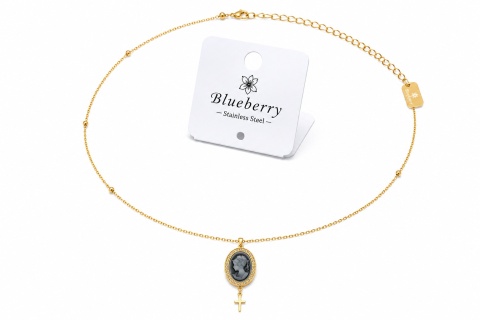 Pozłacany naszyjnik Blueberry ze stali chirurgicznej 316L z medalionem i krzyżykiem