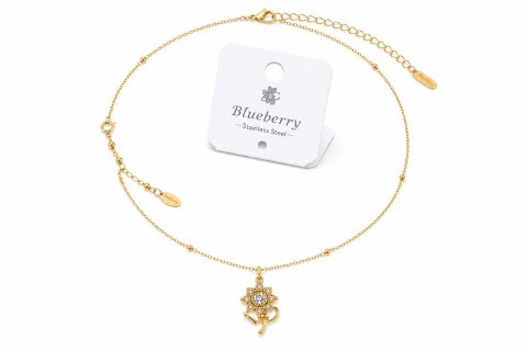 Pozłacany naszyjnik Blueberry ze stali chirurgicznej 316L z kwiatem i błyszczącym kamieniem
